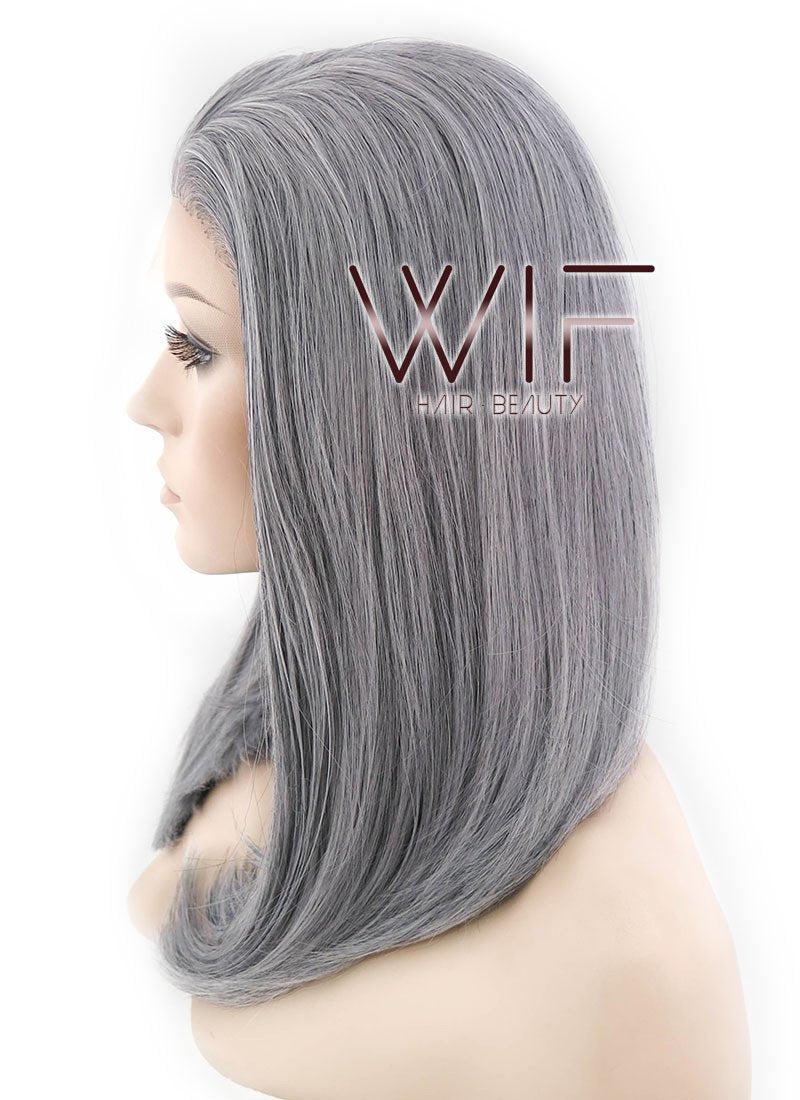 16" Medium Straight Mixed Grey Lace Front Synthetic Hair Wig LF1514B