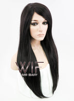 24" Straight Black Mixed Dark Brown Lace Front Synthetic Wig LF151