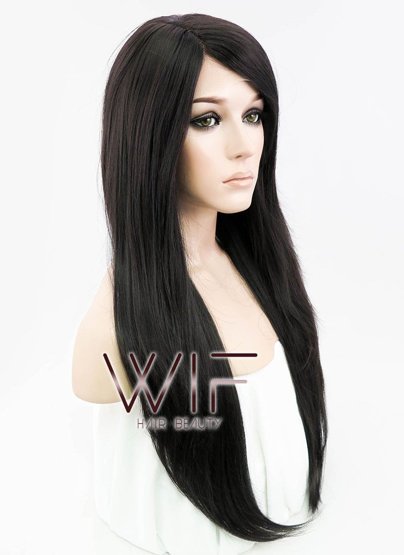 24" Straight Black Mixed Dark Brown Lace Front Synthetic Wig LF151