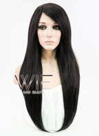 24" Straight Black Mixed Dark Brown Lace Front Synthetic Wig LF151