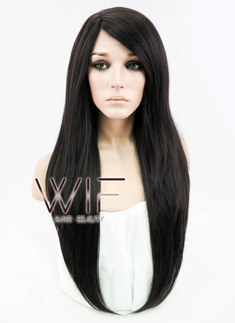 24" Straight Black Mixed Dark Brown Lace Front Synthetic Wig LF151