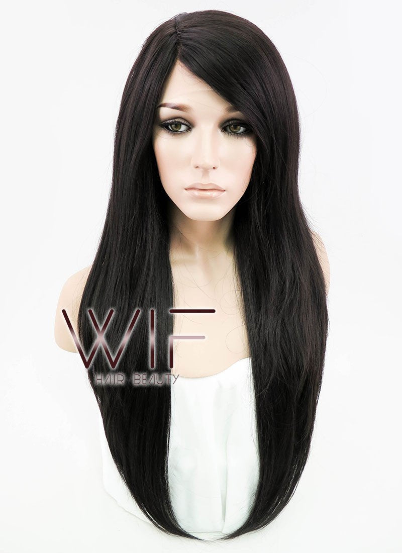 24" Straight Black Mixed Dark Brown Lace Front Synthetic Wig LF151