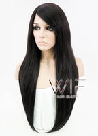 24" Straight Black Mixed Dark Brown Lace Front Synthetic Wig LF151