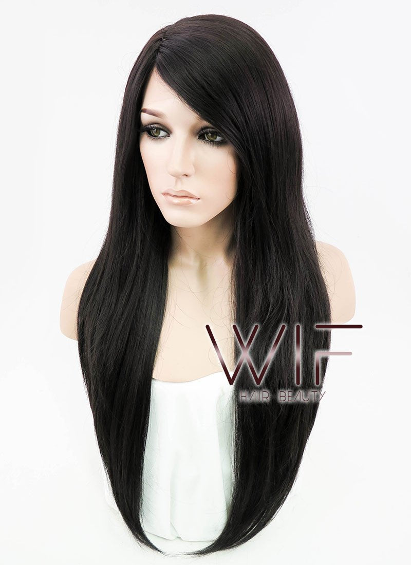 24" Straight Black Mixed Dark Brown Lace Front Synthetic Wig LF151