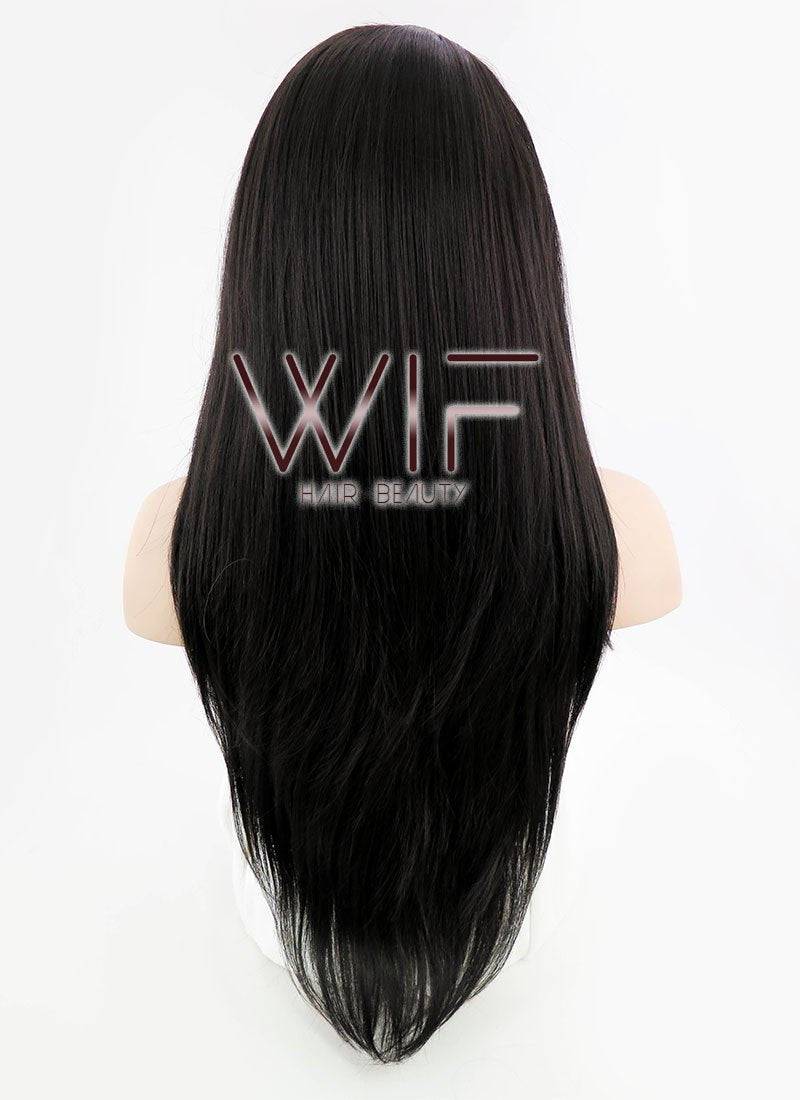 24" Straight Black Mixed Dark Brown Lace Front Synthetic Wig LF151