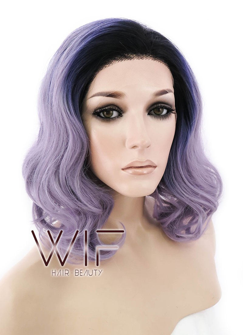 12" Wavy Mixed Purple With Dark Roots Lace Front Synthetic Wig LF1526