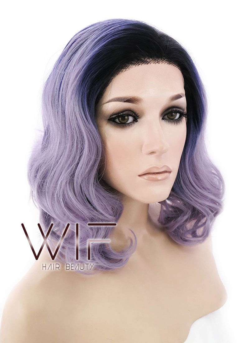 12" Wavy Mixed Purple With Dark Roots Lace Front Synthetic Wig LF1526