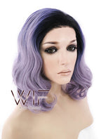 12" Wavy Mixed Purple With Dark Roots Lace Front Synthetic Wig LF1526