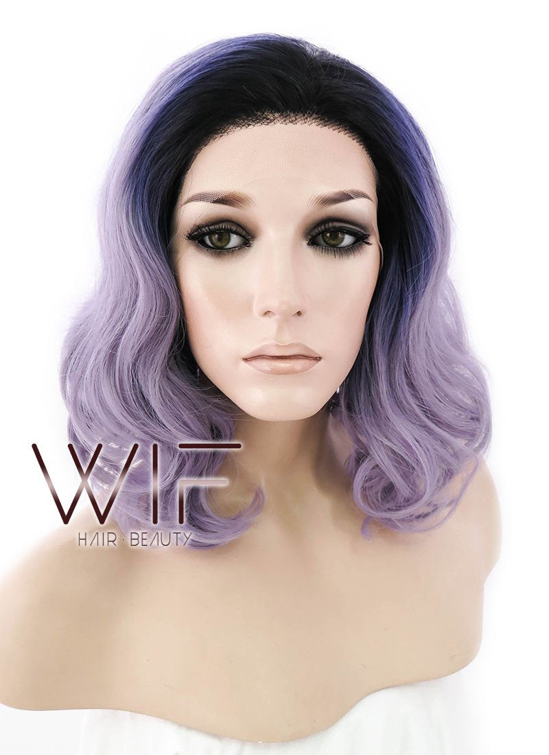 12" Wavy Mixed Purple With Dark Roots Lace Front Synthetic Wig LF1526