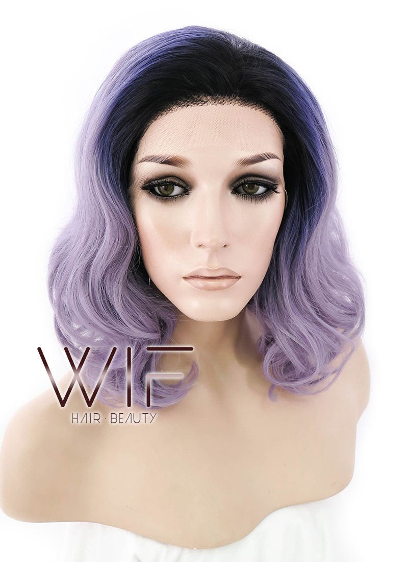 12" Wavy Mixed Purple With Dark Roots Lace Front Synthetic Wig LF1526