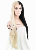 26" Straight Light Blonde Black Split Color Lace Front Synthetic Wig LF1531