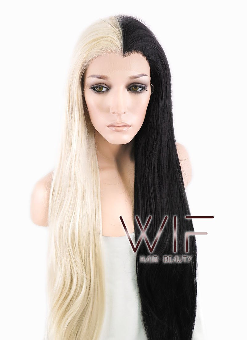 26" Straight Light Blonde Black Split Color Lace Front Synthetic Wig LF1531