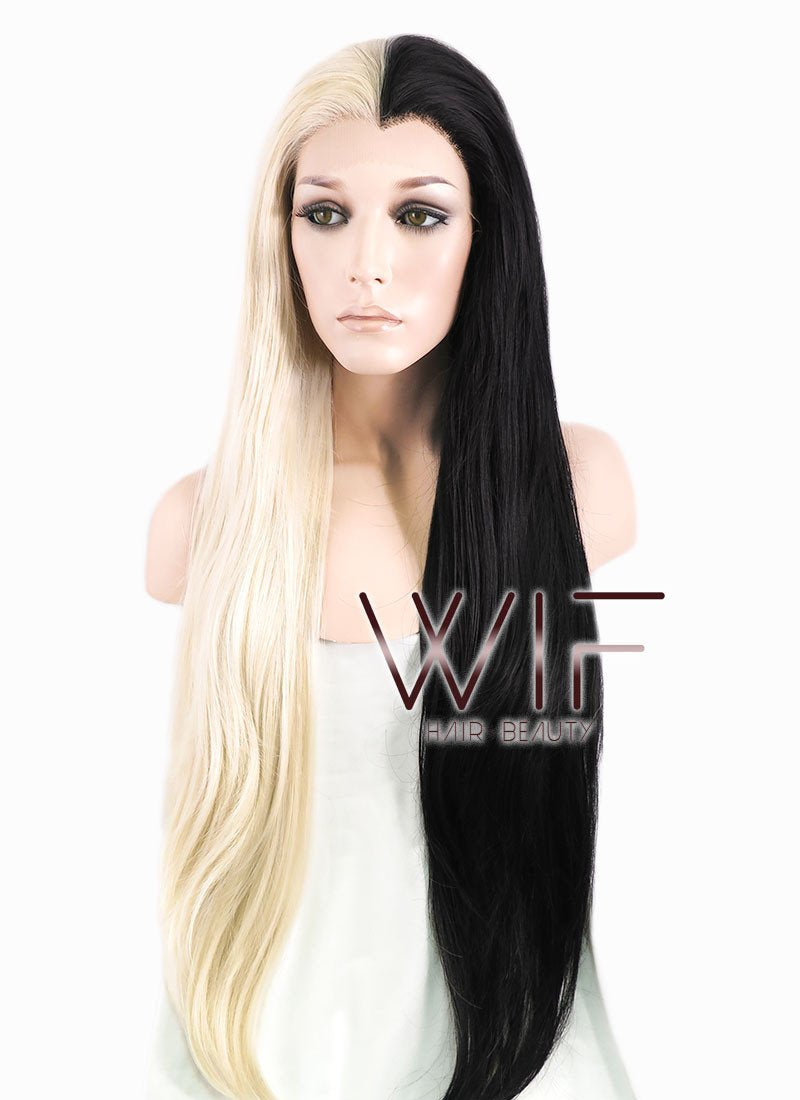 26" Straight Light Blonde Black Split Color Lace Front Synthetic Wig LF1531