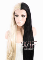 26" Straight Light Blonde Black Split Color Lace Front Synthetic Wig LF1531