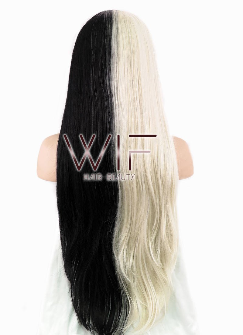 26" Straight Light Blonde Black Split Color Lace Front Synthetic Wig LF1531