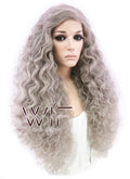 26" Spiral Curly Ash Grey Lace Front Synthetic Wig LF1540