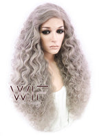 26" Long Spiral Ash Grey Made-To-Order Lace Front Synthetic Hair Wig LF1540