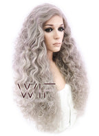 26" Long Spiral Ash Grey Made-To-Order Lace Front Synthetic Hair Wig LF1540