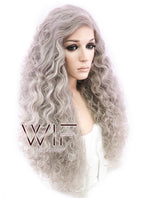 26" Long Spiral Ash Grey Made-To-Order Lace Front Synthetic Hair Wig LF1540