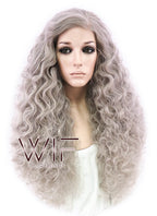 26" Long Spiral Ash Grey Made-To-Order Lace Front Synthetic Hair Wig LF1540