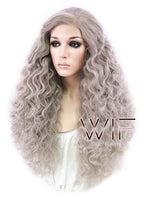 26" Long Spiral Ash Grey Made-To-Order Lace Front Synthetic Hair Wig LF1540