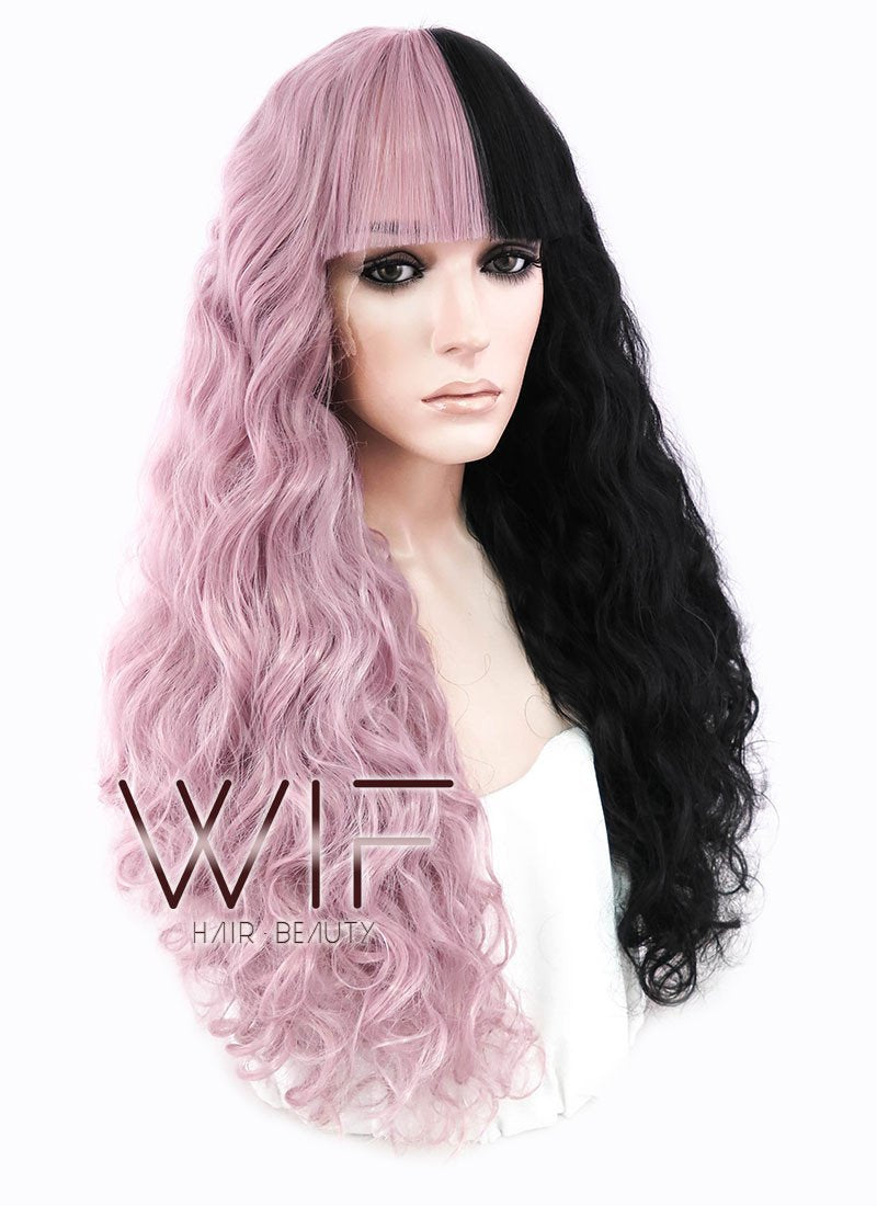 22"Long Curly Mauve Powder Made-To-Order Lace Front Synthetic Hair Wig LF1549
