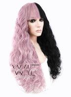 22"Long Curly Mauve Powder Made-To-Order Lace Front Synthetic Hair Wig LF1549