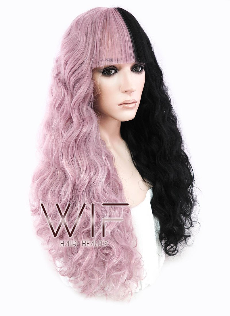 22"Long Curly Mauve Powder Made-To-Order Lace Front Synthetic Hair Wig LF1549