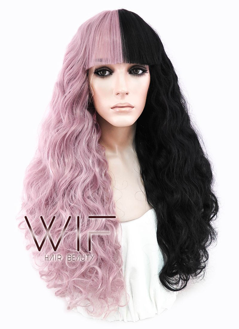 22"Long Curly Mauve Powder Made-To-Order Lace Front Synthetic Hair Wig LF1549