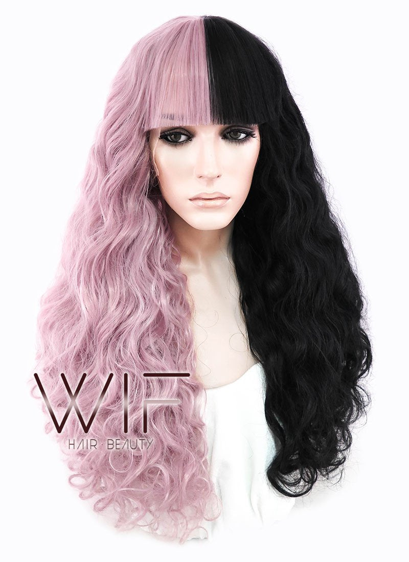 22"Long Curly Mauve Powder Made-To-Order Lace Front Synthetic Hair Wig LF1549