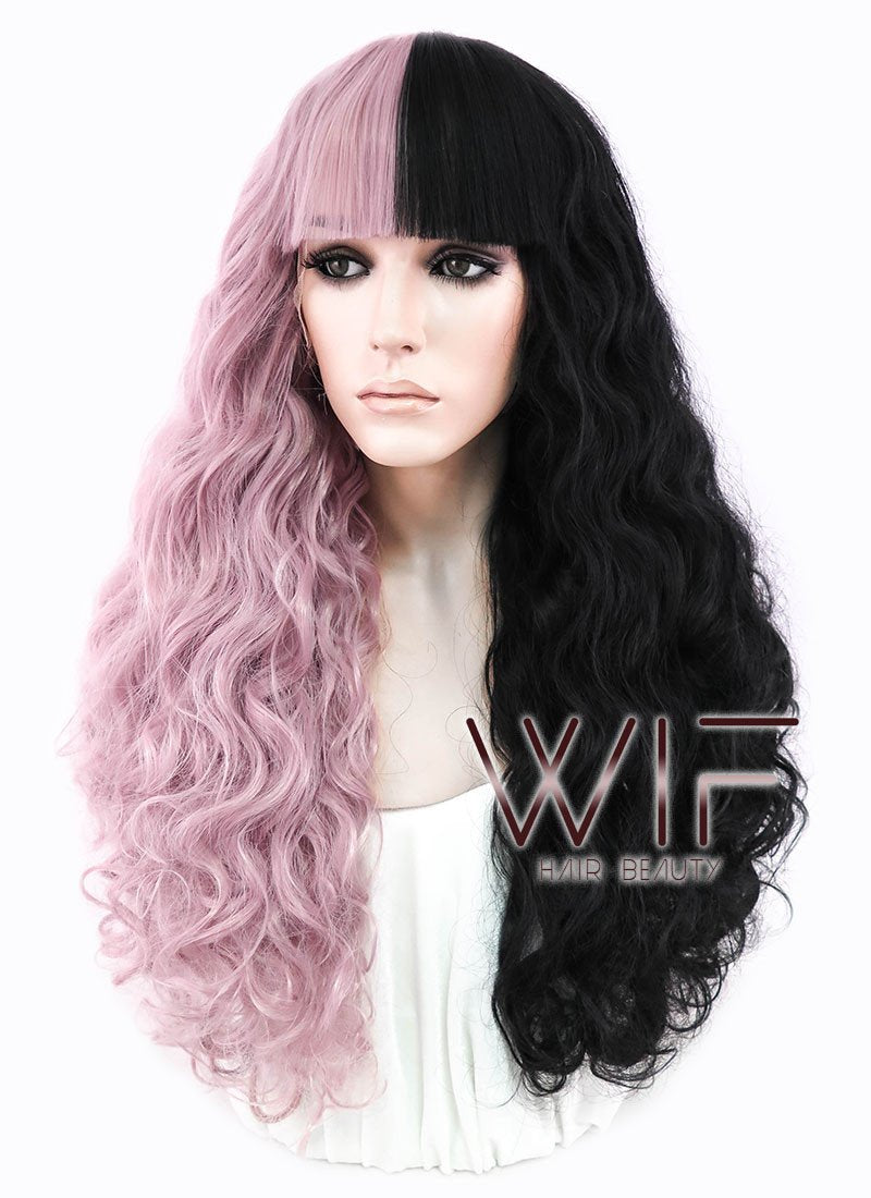 22"Long Curly Mauve Powder Made-To-Order Lace Front Synthetic Hair Wig LF1549