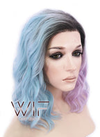 12" Short Wavy Black Mixed Light Green Ombre Lace Front Synthetic Hair Wig LF1551