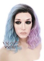12" Short Wavy Black Mixed Light Green Ombre Lace Front Synthetic Hair Wig LF1551