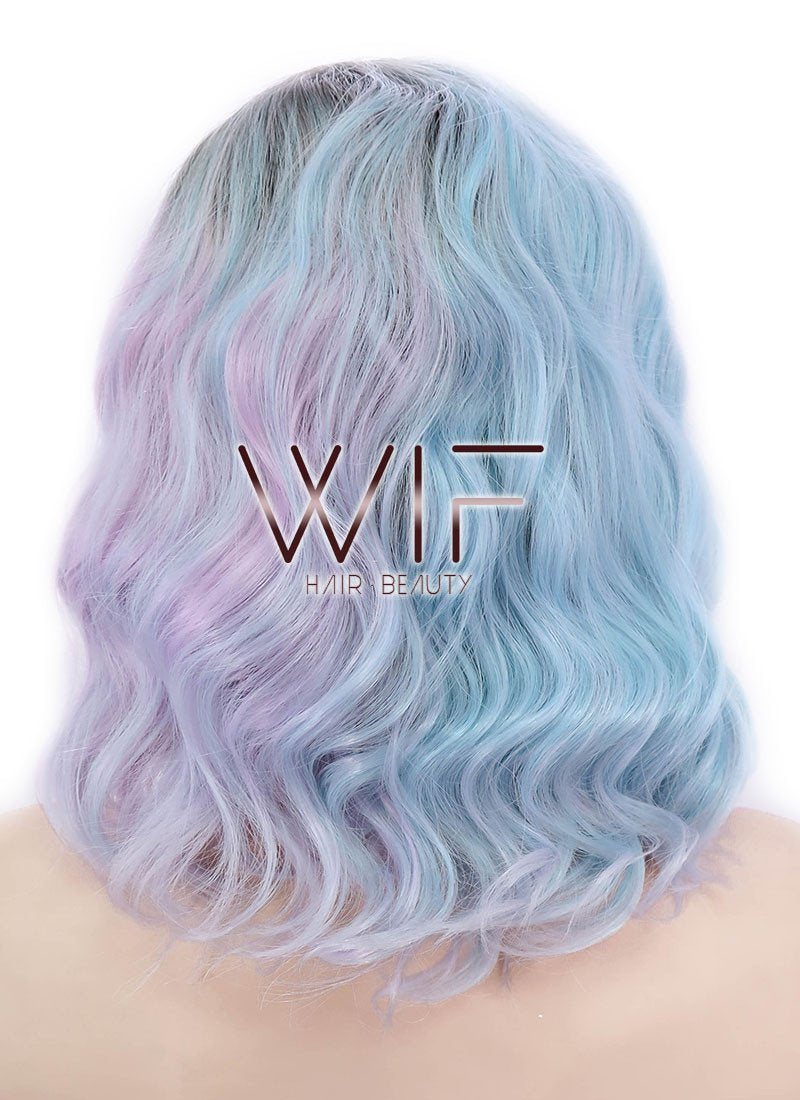 12" Short Wavy Black Mixed Light Green Ombre Lace Front Synthetic Hair Wig LF1551