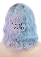12" Short Wavy Black Mixed Light Green Ombre Lace Front Synthetic Hair Wig LF1551