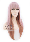 18" Long Straight Two Tone Pink Brown Lace Front Synthetic Hair Wig LF1554