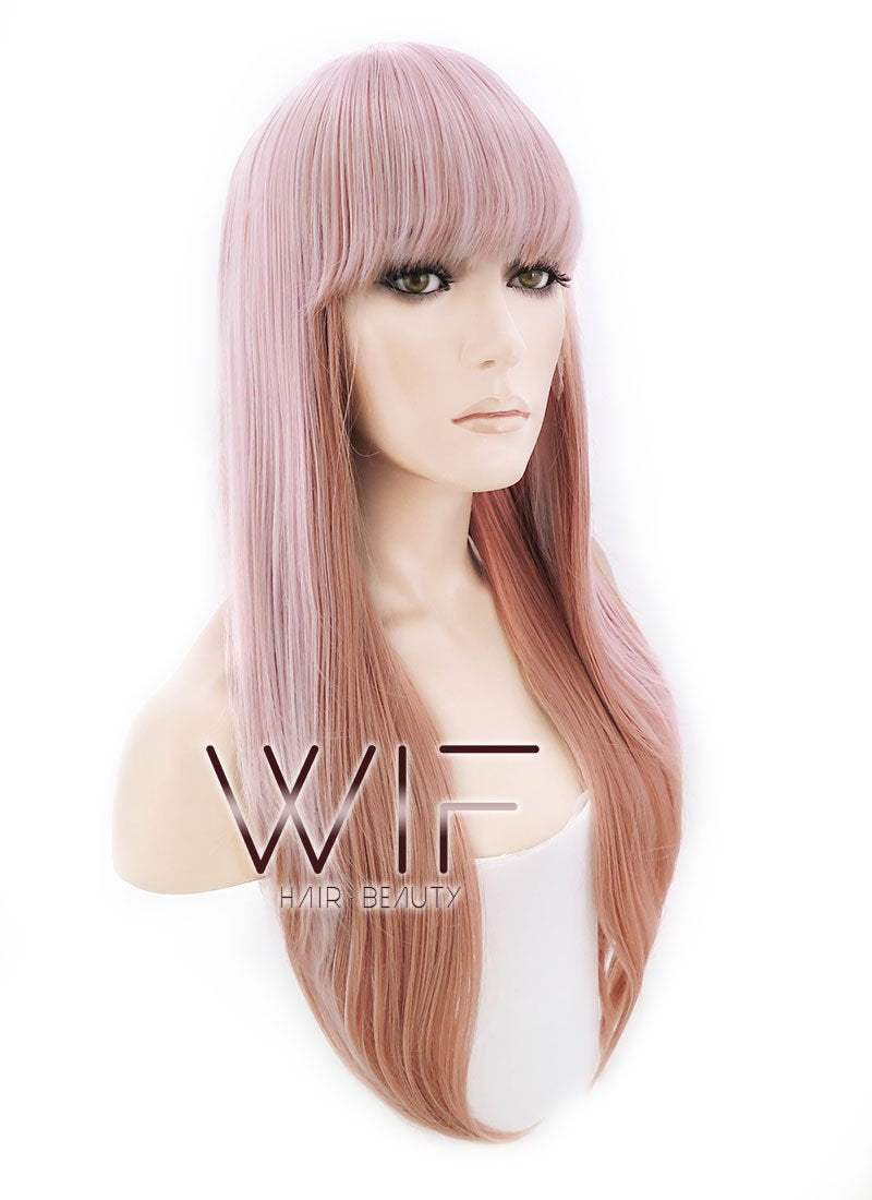 18" Long Straight Two Tone Pink Brown Lace Front Synthetic Hair Wig LF1554