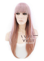 18" Long Straight Two Tone Pink Brown Lace Front Synthetic Hair Wig LF1554