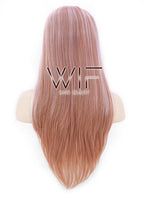 18" Long Straight Two Tone Pink Brown Lace Front Synthetic Hair Wig LF1554