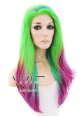 16" Medium Wavy Green Blue Red Pink Mixed Lace Front Synthetic Hair Wig LF1567