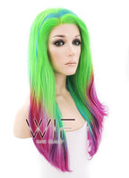 16" Medium Wavy Green Blue Red Pink Mixed Lace Front Synthetic Hair Wig LF1567