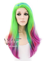 16" Medium Wavy Green Blue Red Pink Mixed Lace Front Synthetic Hair Wig LF1567