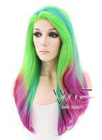 16" Medium Wavy Green Blue Red Pink Mixed Lace Front Synthetic Hair Wig LF1567