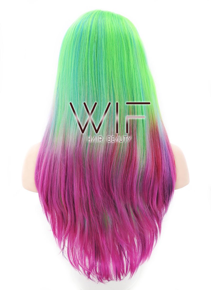 16" Medium Wavy Green Blue Red Pink Mixed Lace Front Synthetic Hair Wig LF1567