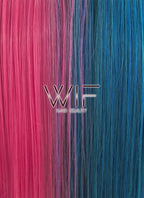 24" Long Straight Blue Mixed Pink Split Color Lace Front Synthetic Hair Wig LF1569