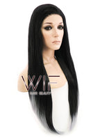 24" Long Straight Black Mixed Grey Lace Front Synthetic Hair Wig LF1572