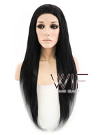 24" Long Straight Black Mixed Grey Lace Front Synthetic Hair Wig LF1572