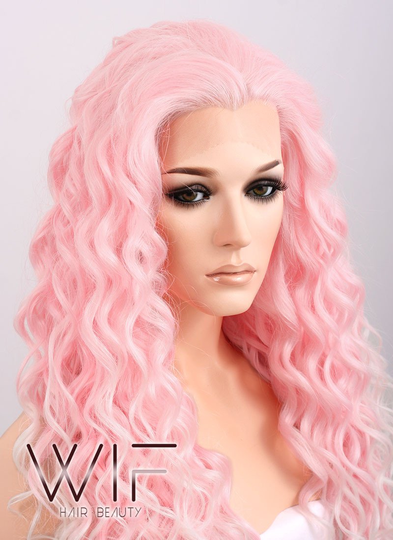 26" Spiral Curly Pink Blonde Ombre Lace Front Synthetic Wig LF165