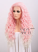 26" Spiral Curly Pink Blonde Ombre Lace Front Synthetic Wig LF165