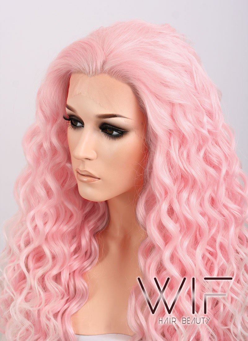26" Spiral Curly Pink Blonde Ombre Lace Front Synthetic Wig LF165
